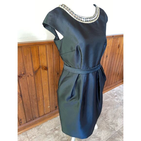 Alex Evenings Satin Black Midi Dress with Metallic Trim - Picture 3 of 12